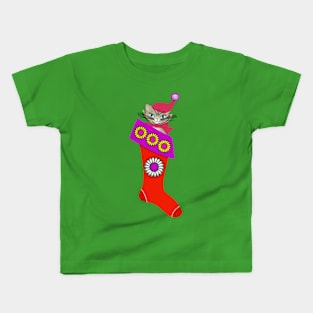 Christmas Cat in Stocking Kids T-Shirt